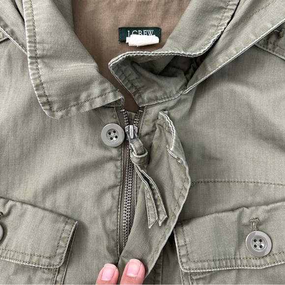 J Crew Factory Jacket Women M Utility Full Zip Hooded Big Pockets Olive Green - Picture 4 of 11